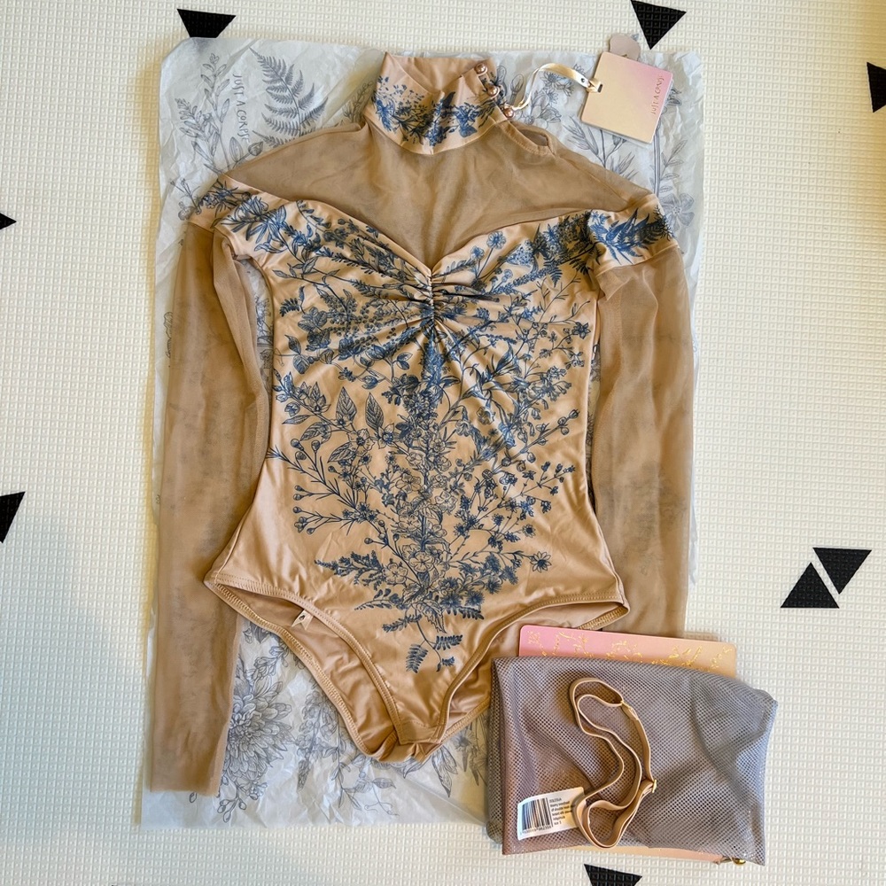 Just a corpse bloomy sweetheart off shoulder mesh leotard with sleeves